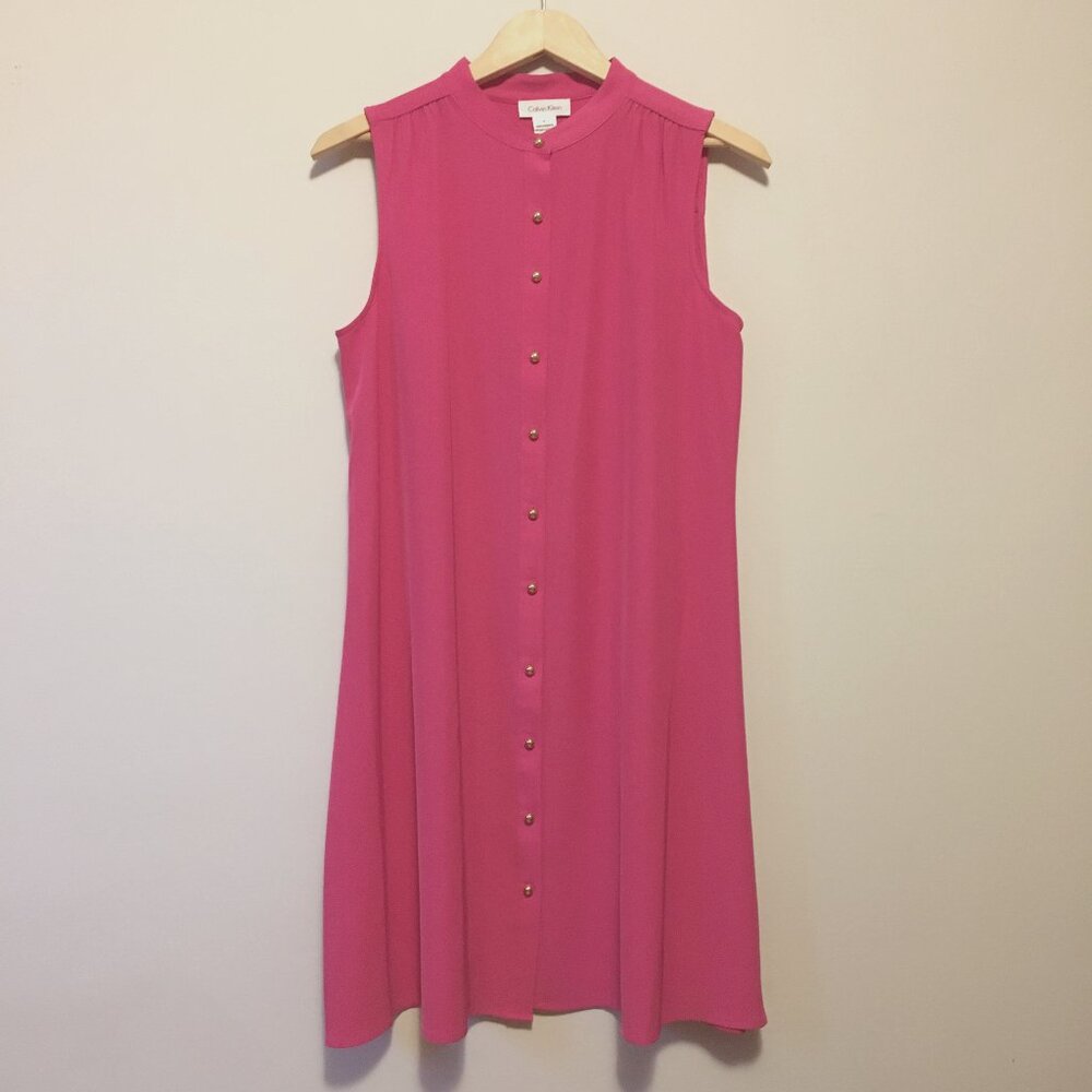 Calvin Klein Malibu Pink Sleeveless Button-Down Mini Dress 8 Barbiecore